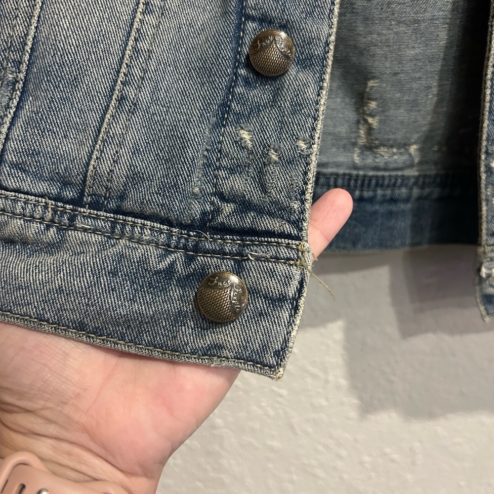 Free People Blue and Gray Jean Jacket with removable hood - Picture 3 of 5